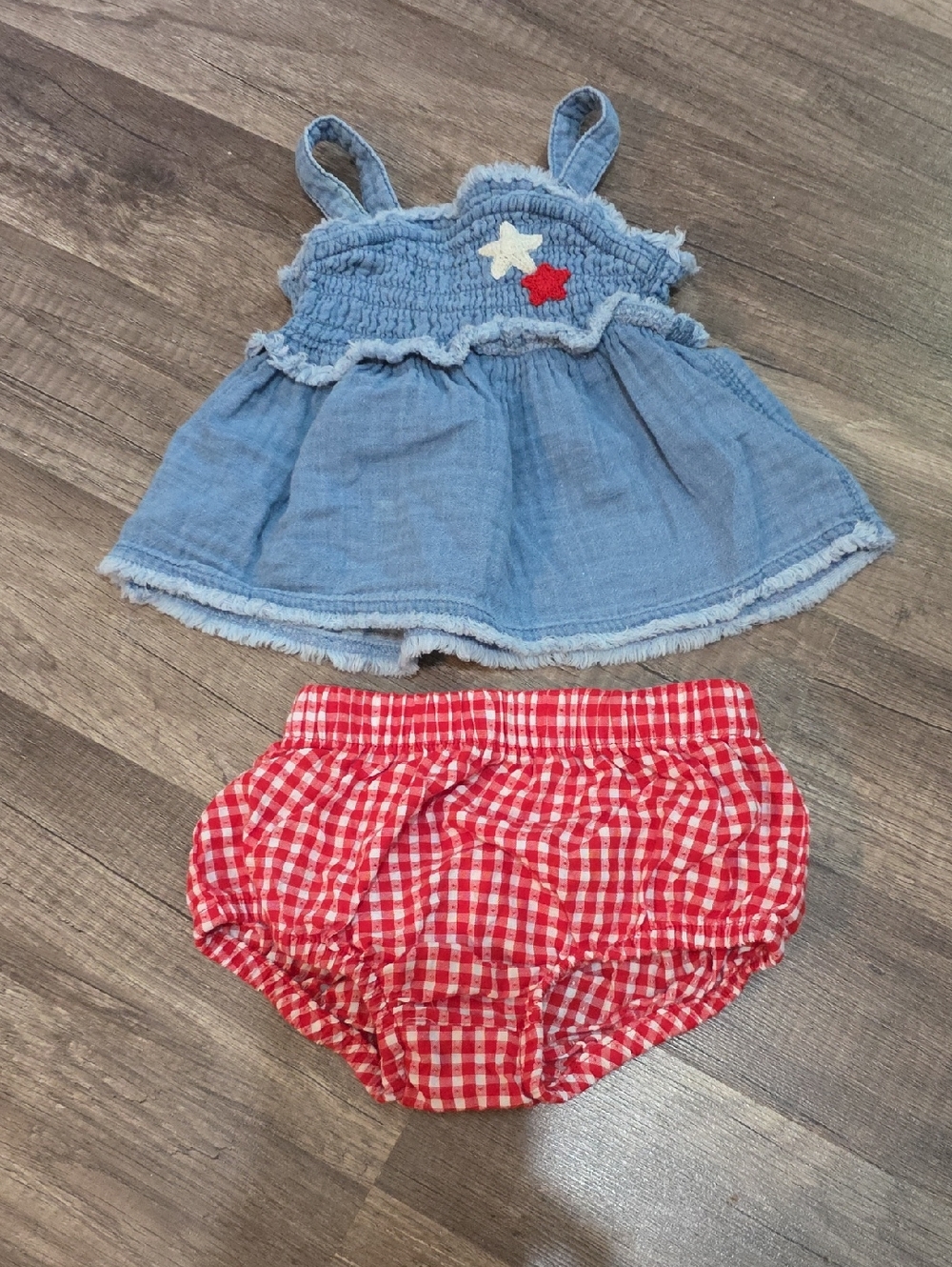 Cat & Jack Blue Star Sundress Top with Red Gingham Bloomers